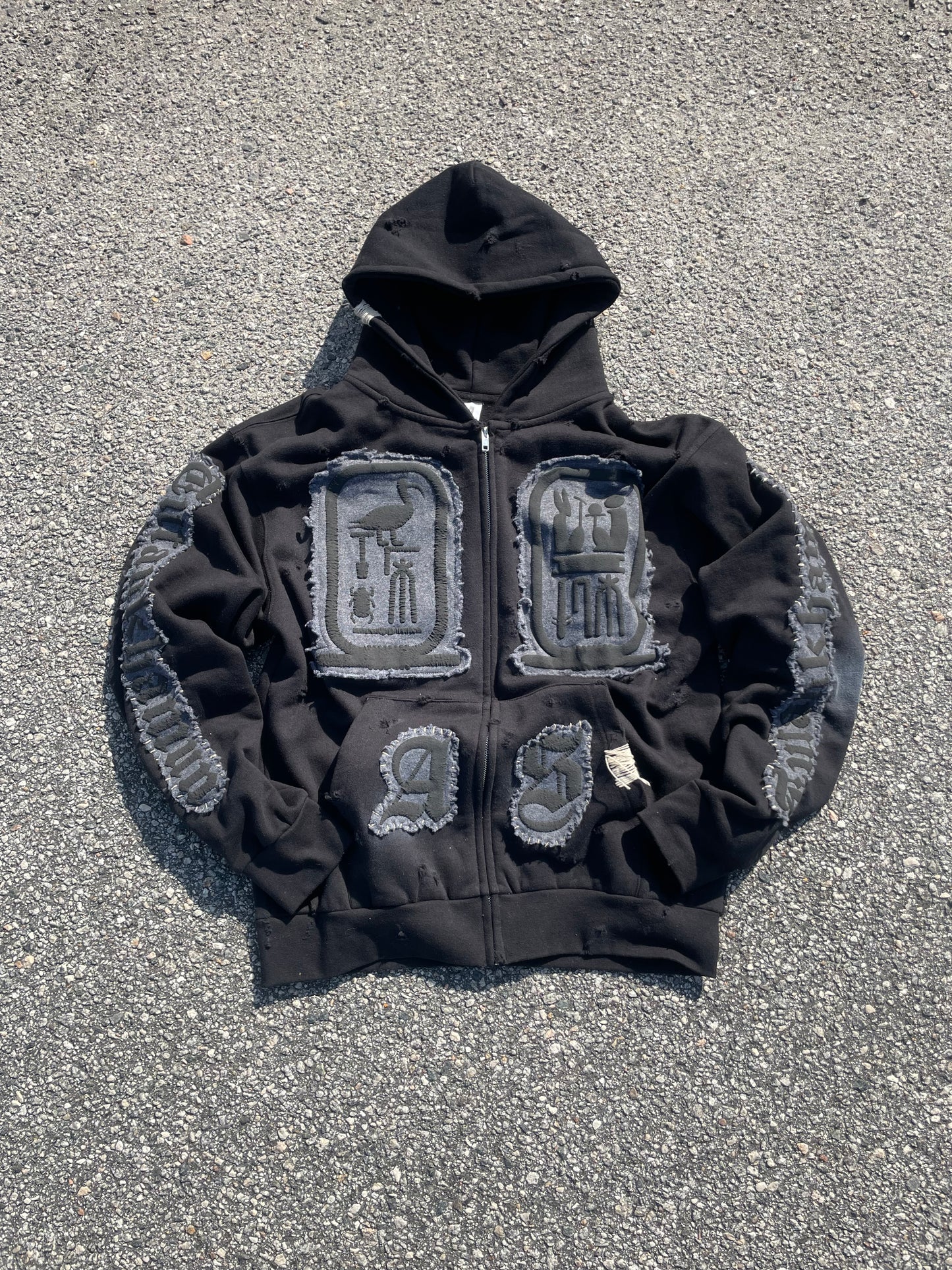 Black “Ancient Souls”-distressed Hoodie