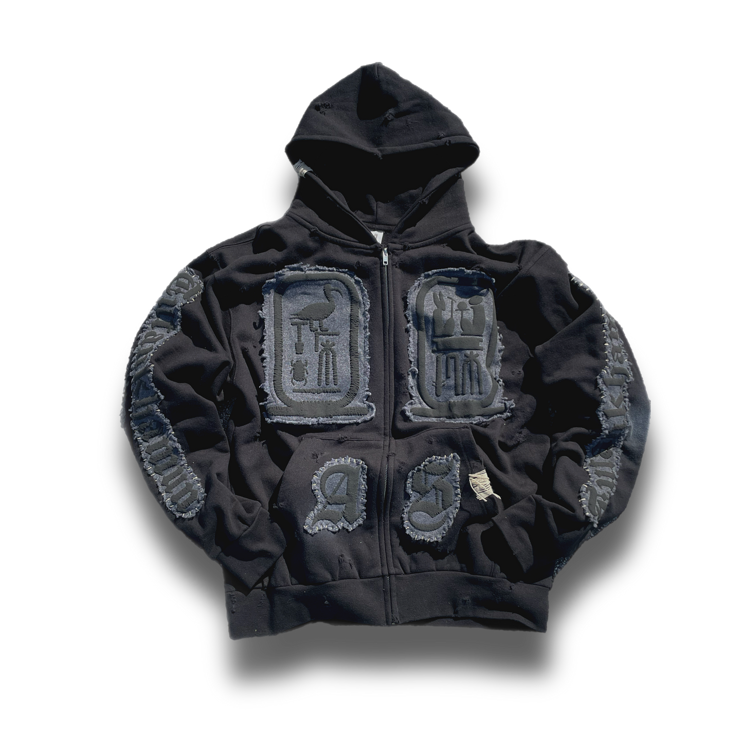 Black “Ancient Souls”-distressed Hoodie