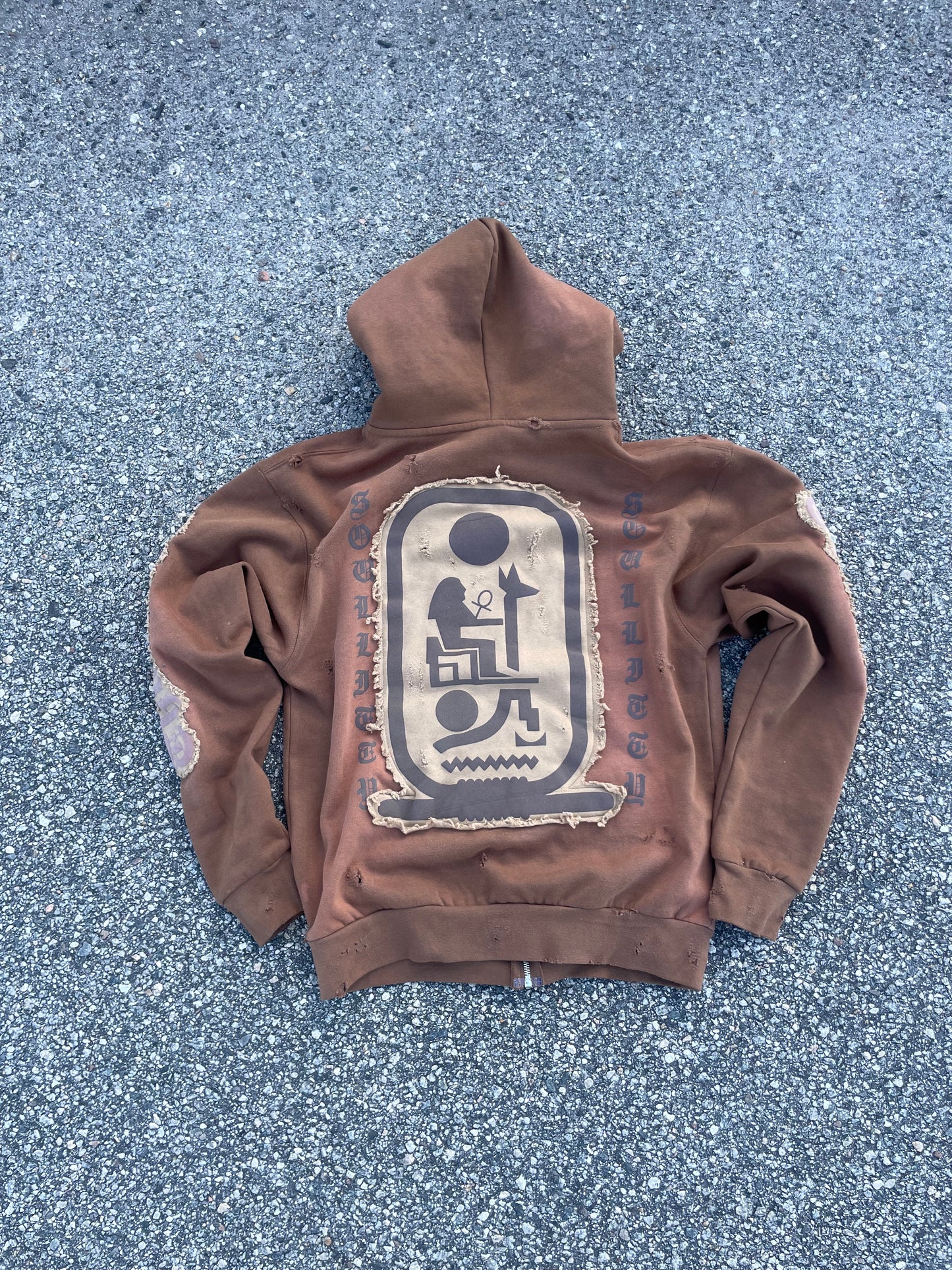 Brown “Ancient Souls”-distressed Zip up Hoodie