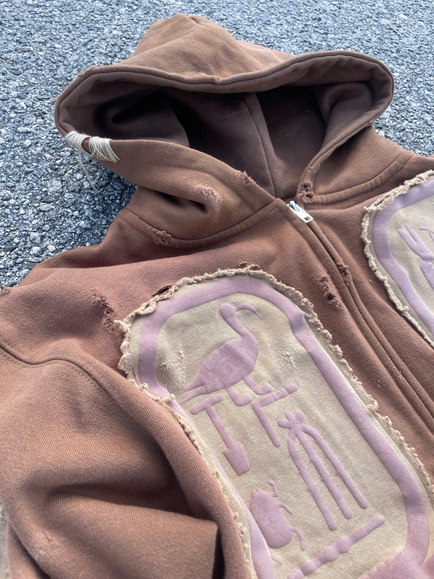 Brown “Ancient Souls”-distressed Zip up Hoodie
