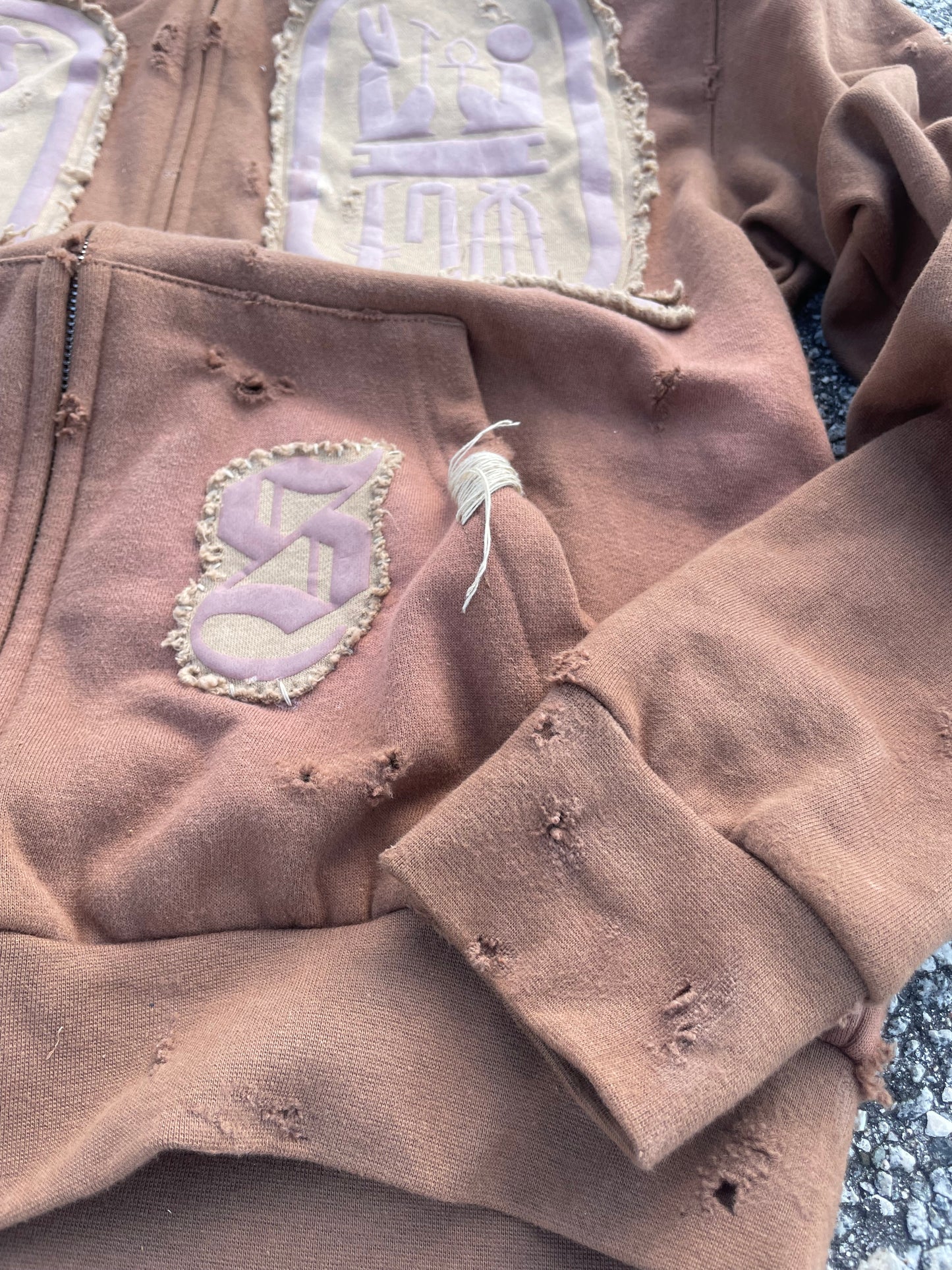Brown “Ancient Souls”-distressed Zip up Hoodie