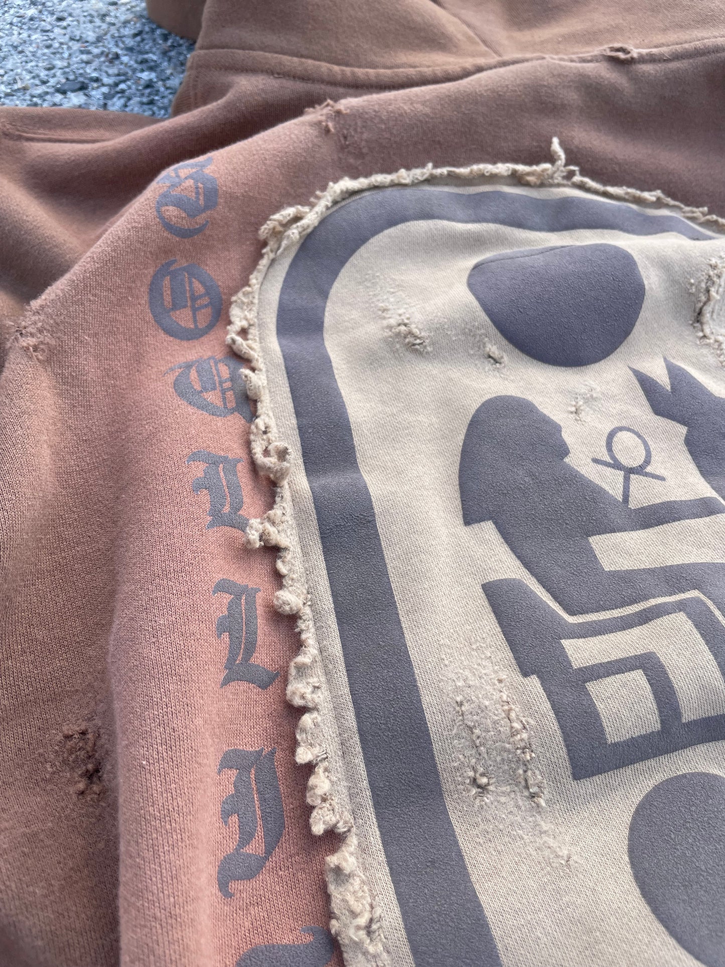 Brown “Ancient Souls”-distressed Zip up Hoodie
