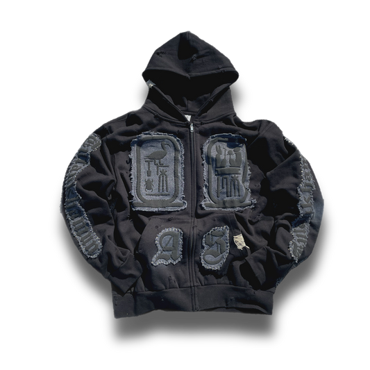 Black “Ancient Souls”-distressed Hoodie