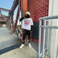 White “Gem Talks”-double sleeve cropped Tee